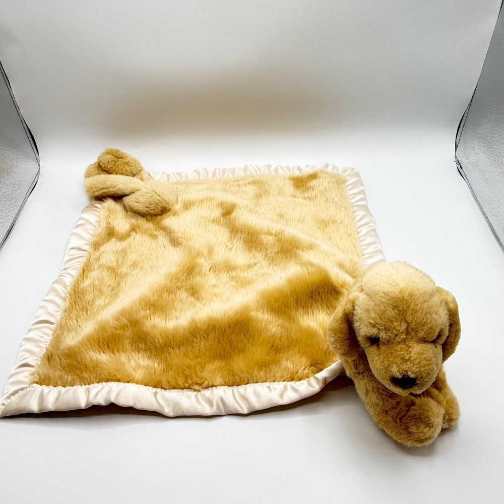 Baby Lovey My Banky Puppy Dog Plush Security 14" Satin Golden Retriever Lab